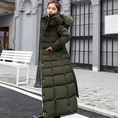 Noa | Women's Winter Belted Fur-Hood Maxi Puffer Coat