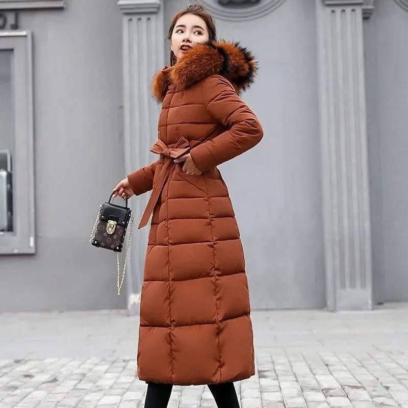 Noa | Women's Winter Belted Fur-Hood Maxi Puffer Coat