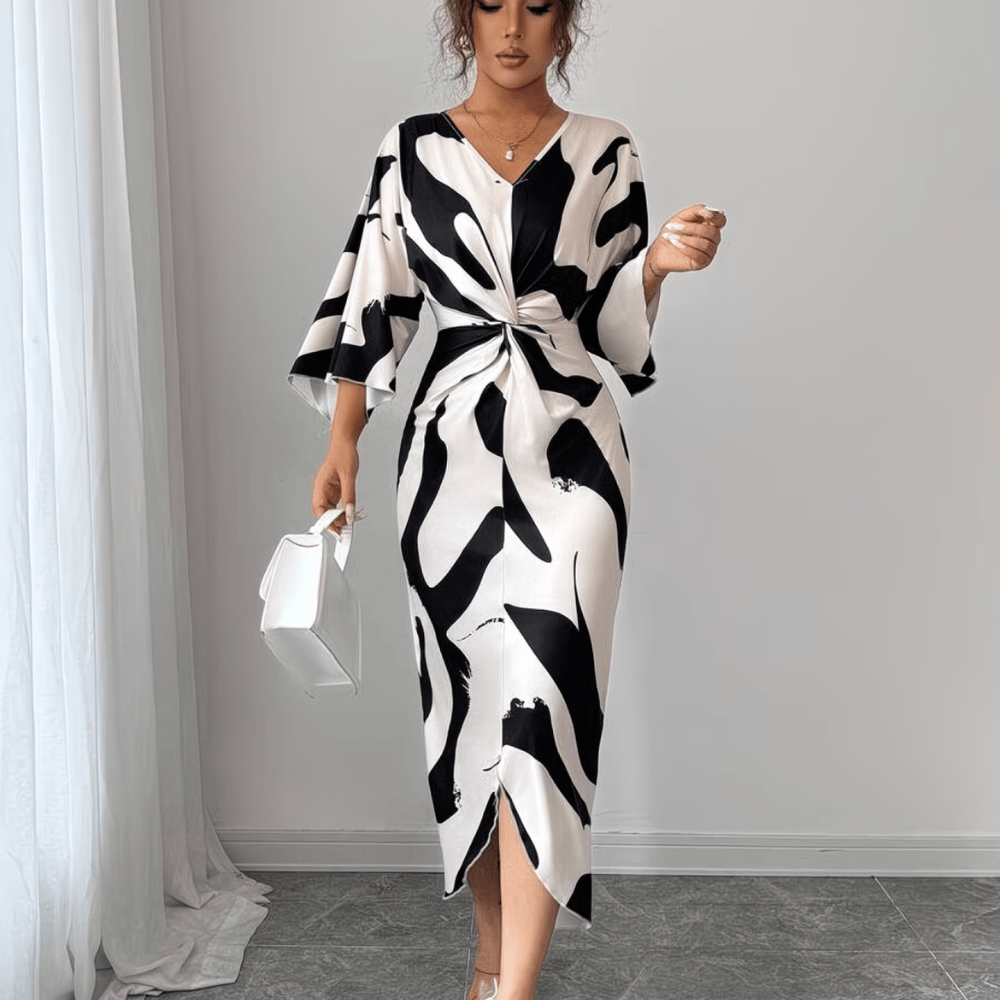Faye | Women's Abstract Print Twist Waist Midi Dress