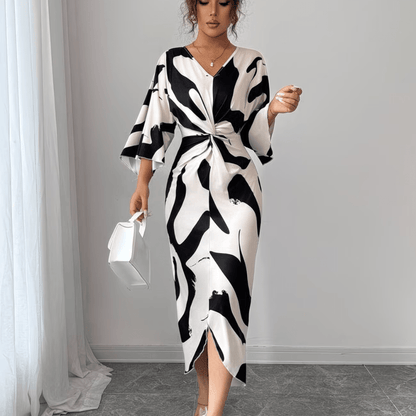 Faye | Women's Abstract Print Twist Waist Midi Dress