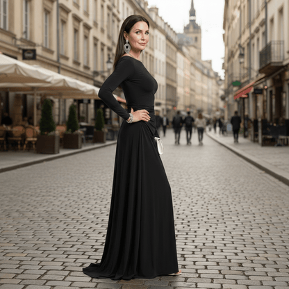 Makenna | Women's Long Sleeve Boat Neck Maxi Dress