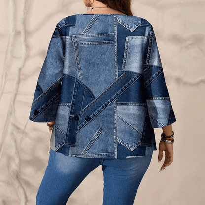 Romy | Women's Plus Size Relaxed Fit Round Neck Blouse