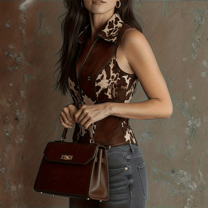 Remi | Women's Cow Print Tailored Slim Fit Vest