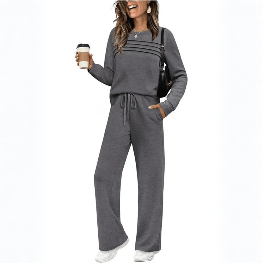 Margot | Damen-Set mit langärmligem Oberteil und Hose mit weitem Bein