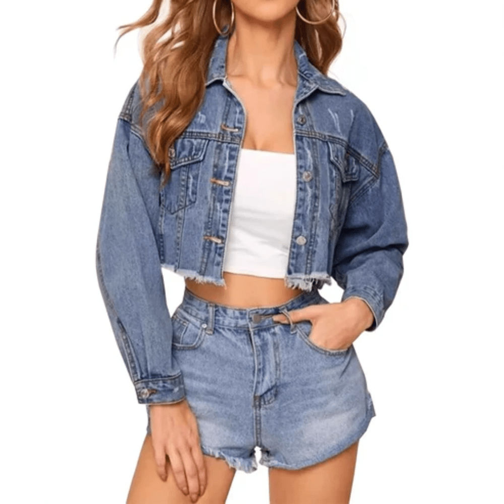 Romy | Women's Cropped Distressed Button-Down Jacket