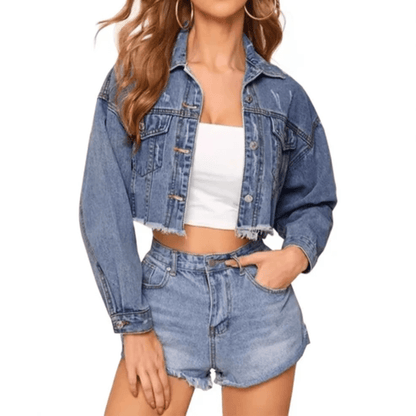 Romy | Women's Cropped Distressed Button-Down Jacket