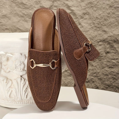Indie | Women's Square Toe Buckle Mule Flats