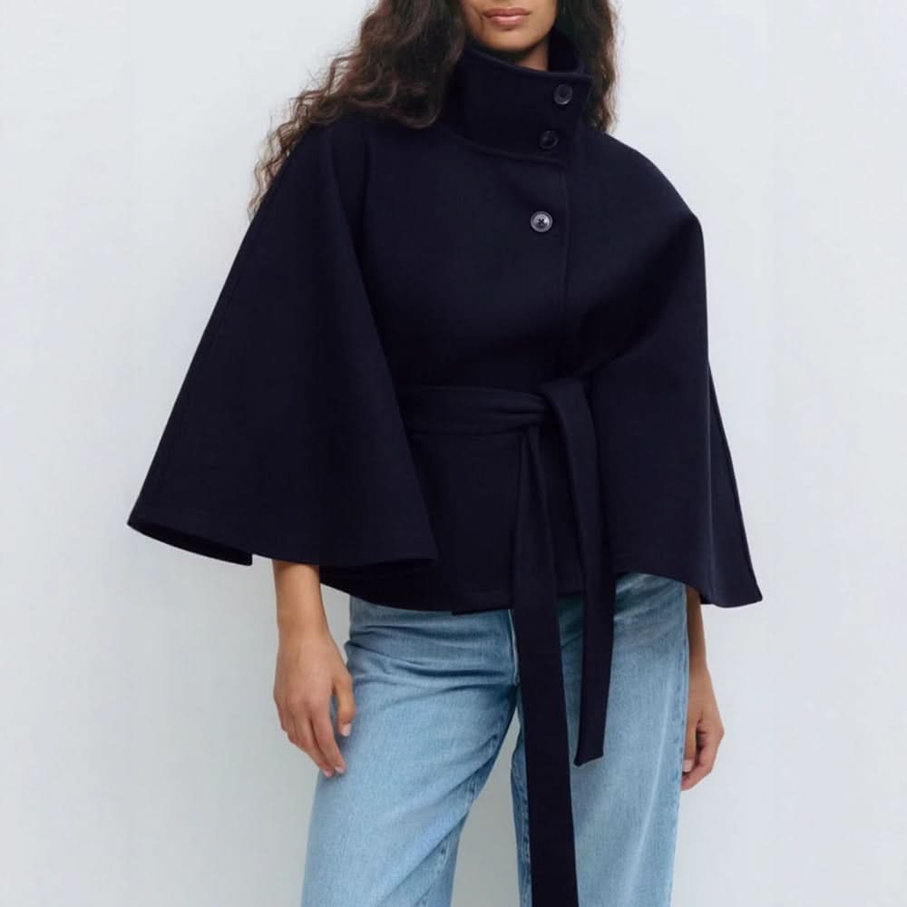 Nika | Women's Belted High Collar Cape Coat
