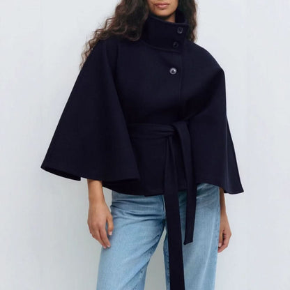Nika | Women's Belted High Collar Cape Coat