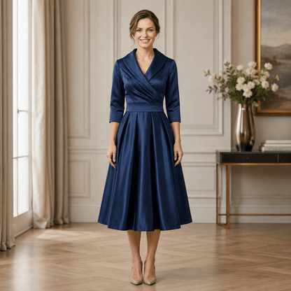 Sloane | Women's Long Sleeve Wrap Neck Pleated Midi Dress