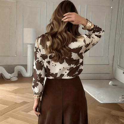 Sadie | Women's Long Sleeve Cow Print Button-Up Shirt