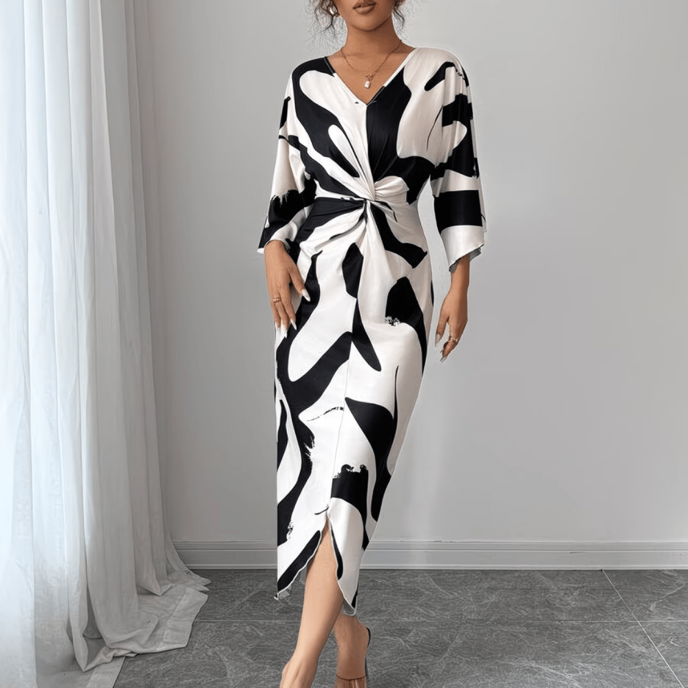 Faye | Women's Abstract Print Twist Waist Midi Dress