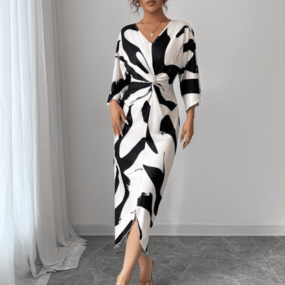 Faye | Women's Abstract Print Twist Waist Midi Dress