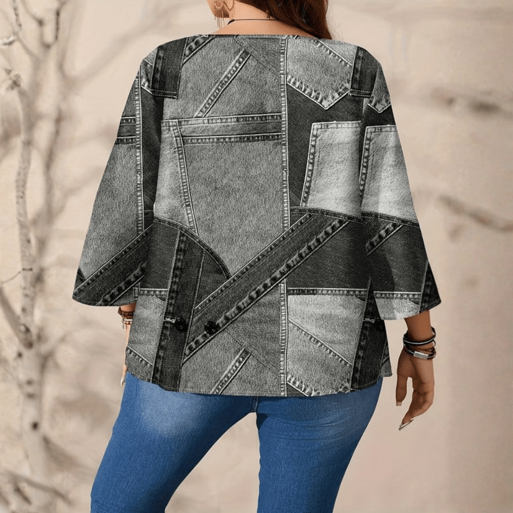 Romy | Women's Plus Size Relaxed Fit Round Neck Blouse