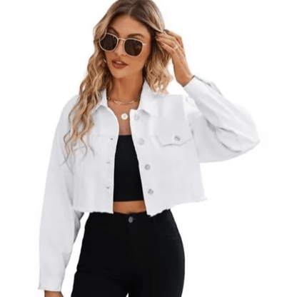Romy | Women's Cropped Distressed Button-Down Jacket