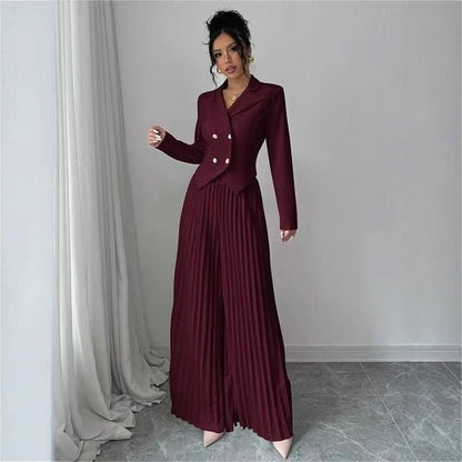 Cleo | Women's Pleated Wide Leg Trousers Set
