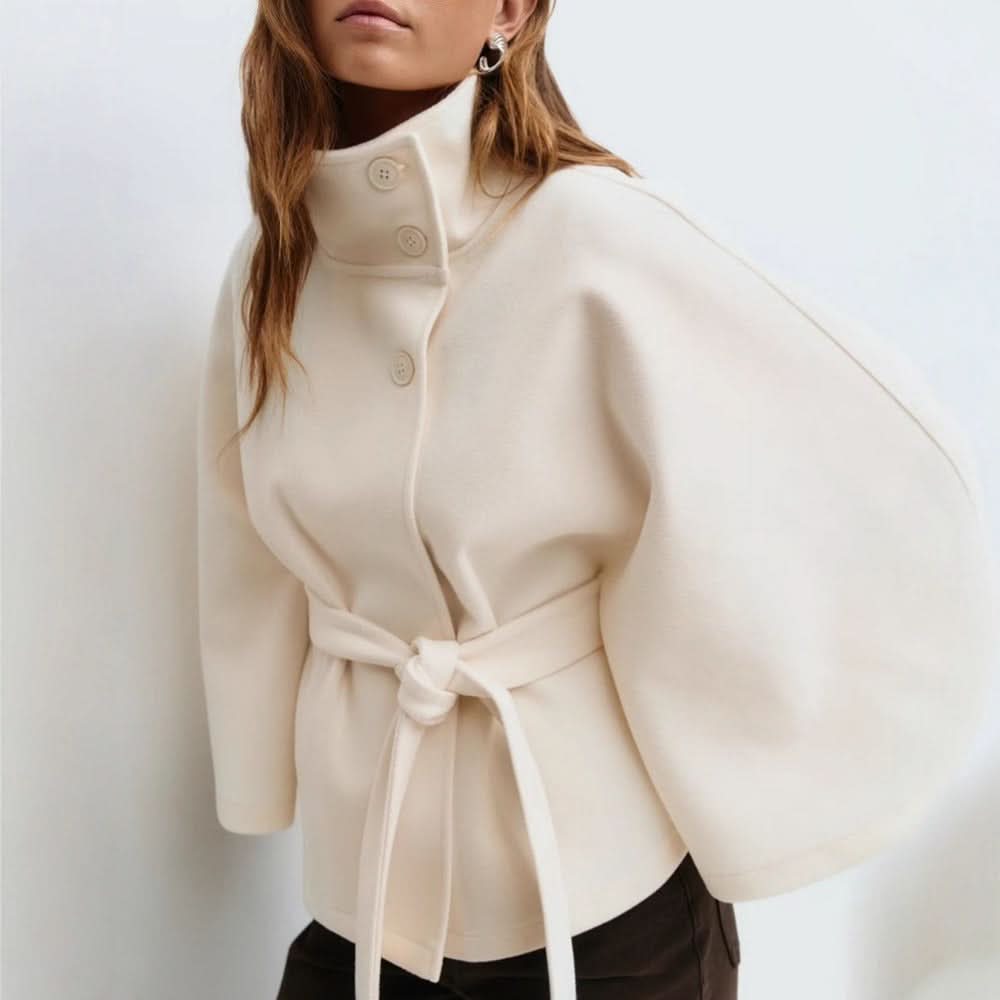 Nika | Women's Belted High Collar Cape Coat