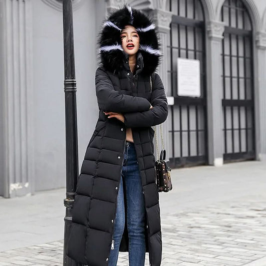 Noa | Women's Winter Belted Fur-Hood Maxi Puffer Coat