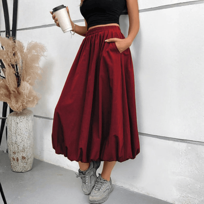 Faye | Women's High Waist Pleated Midi Skirt