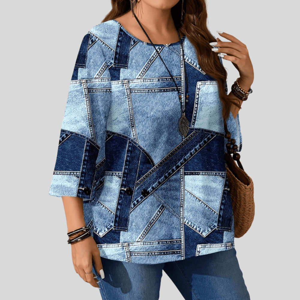 Romy | Women's Plus Size Relaxed Fit Round Neck Blouse