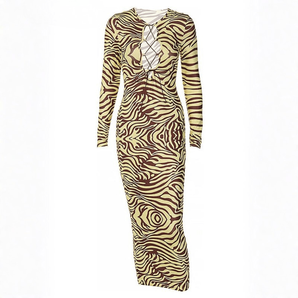 Indie | Women's Zebra Print Bodycon Maxi Dress