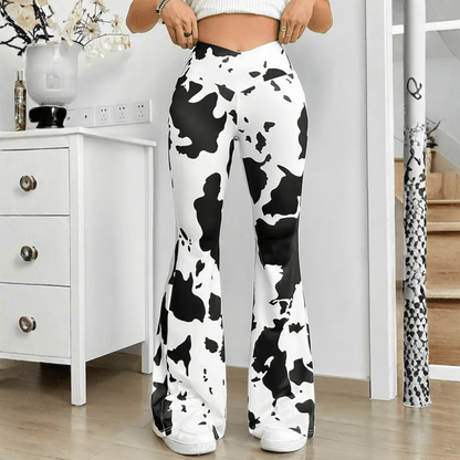 Maren | Women's Cow Print Flared Trousers