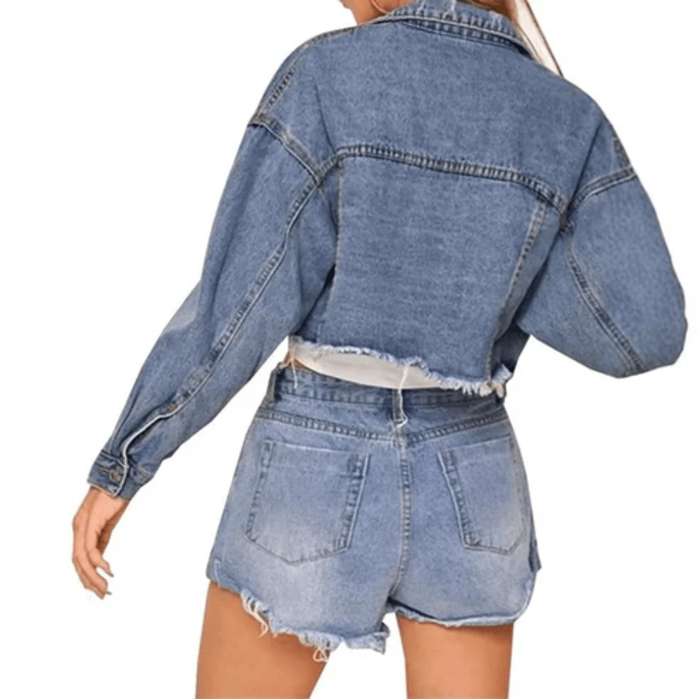 Romy | Women's Cropped Distressed Button-Down Jacket