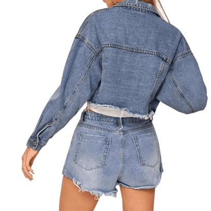 Romy | Women's Cropped Distressed Button-Down Jacket