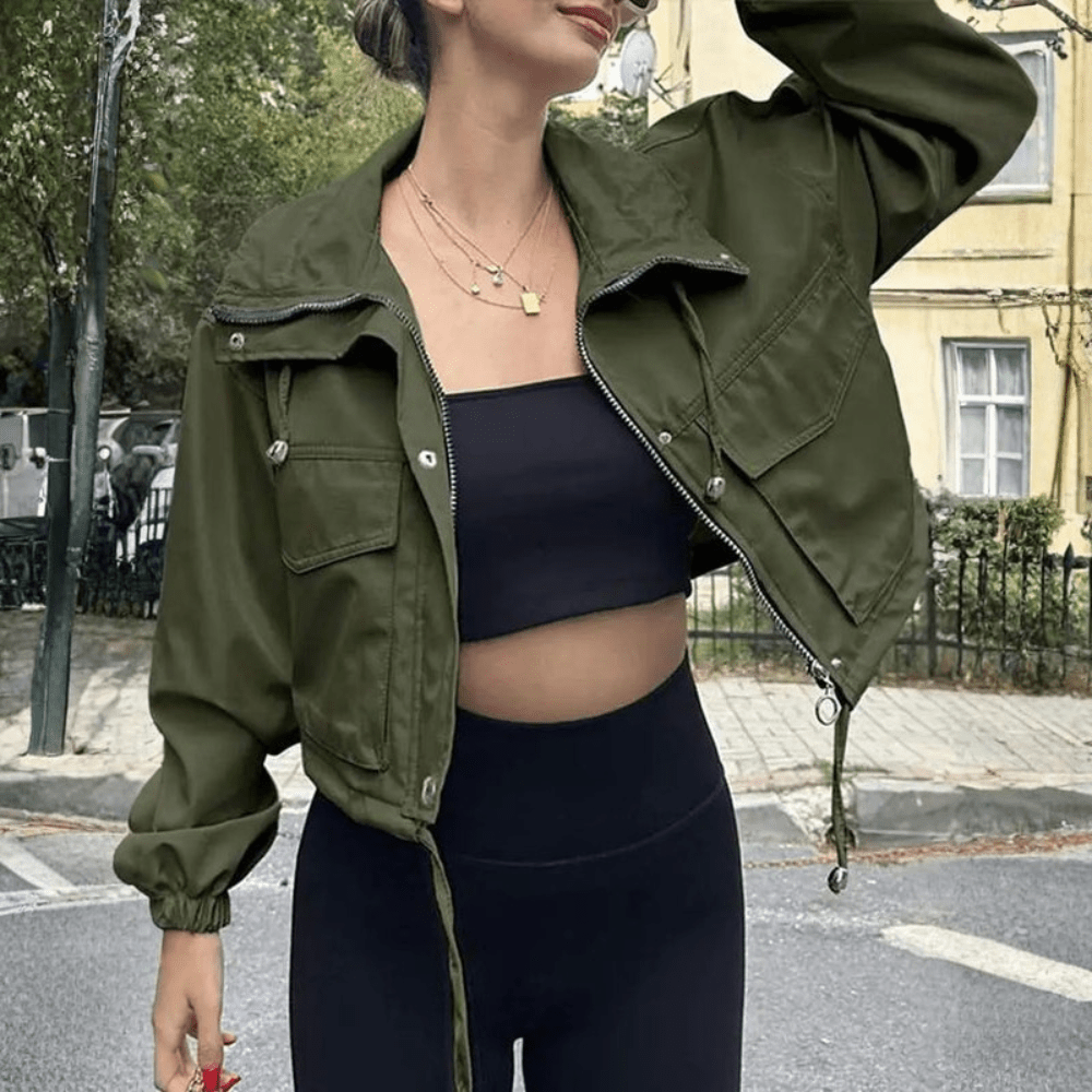 Indie | Utility-Jacke mit hohem Kragen und Taschen für Damen