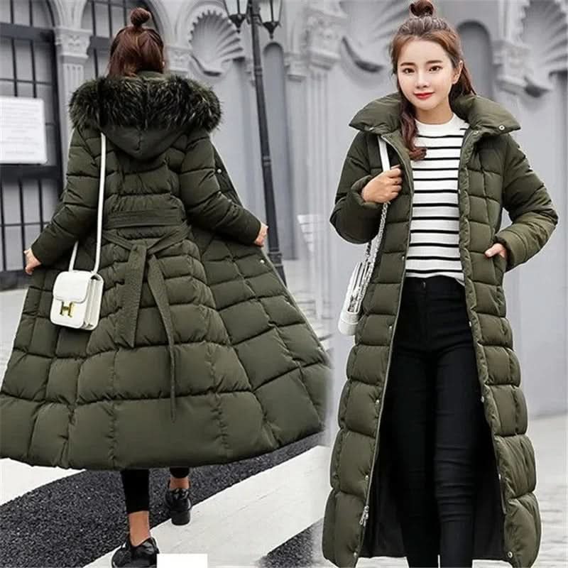 Noa | Women's Winter Belted Fur-Hood Maxi Puffer Coat