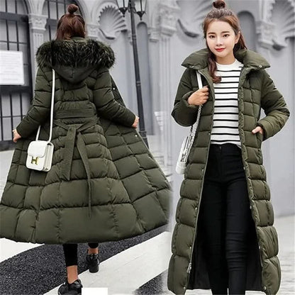Noa | Women's Winter Belted Fur-Hood Maxi Puffer Coat