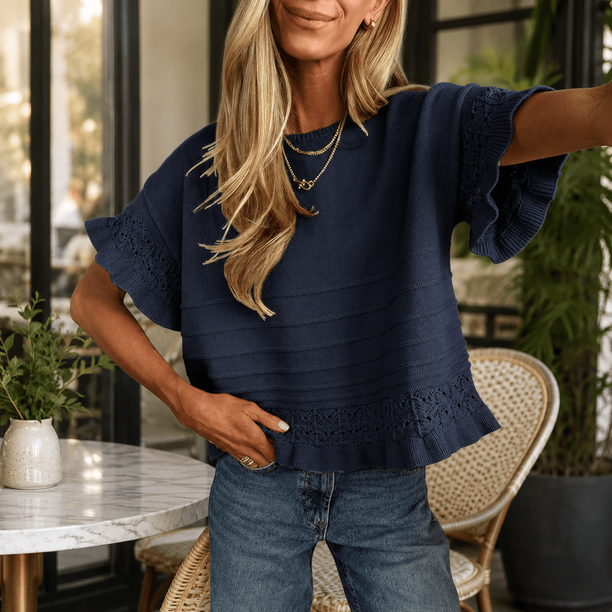 Nika | Women's Ruffle Sleeve Layering Top