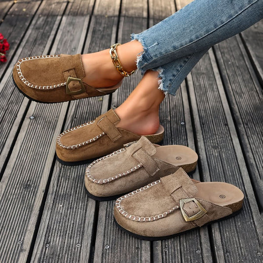 Gia | Women's Retro Buckle Slip-On Mule Flats