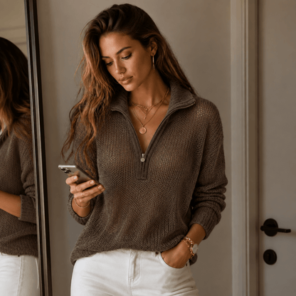 Brittni | Damen-Winterpullover aus Strick mit halbem Reißverschluss