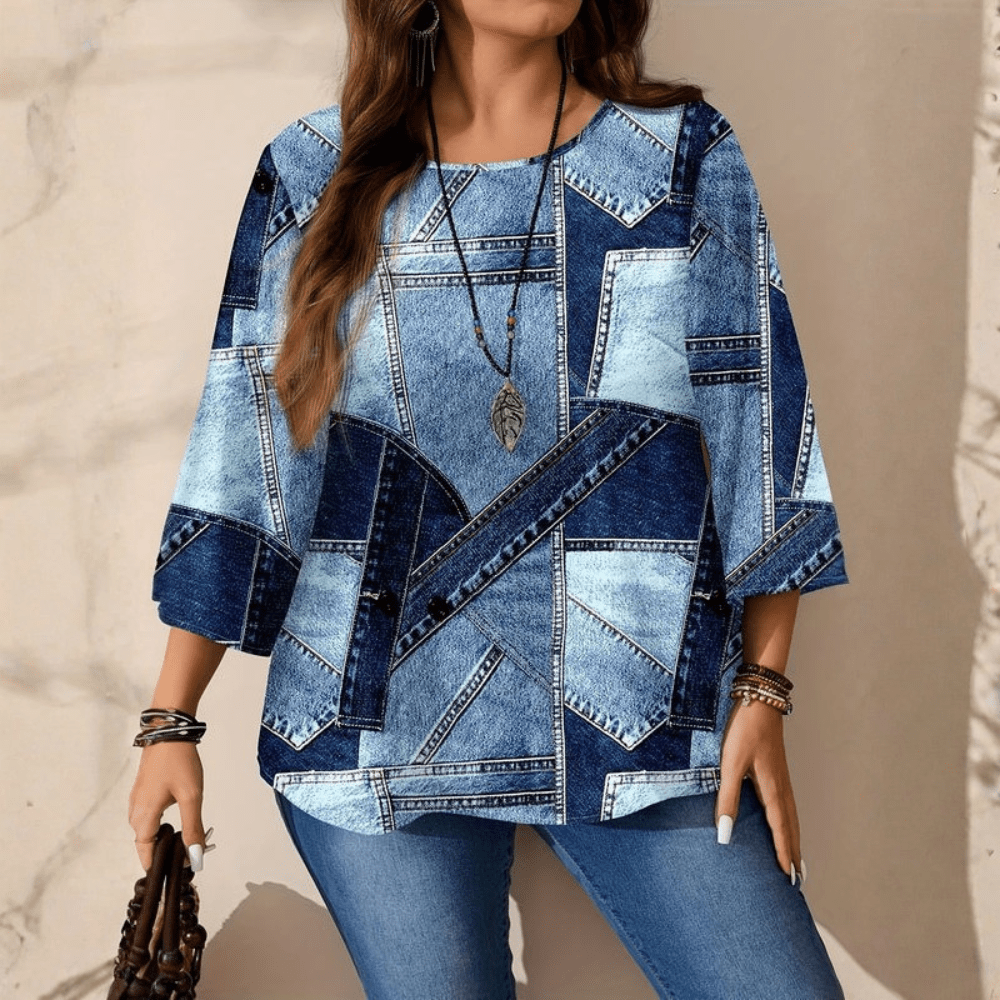 Romy | Women's Plus Size Relaxed Fit Round Neck Blouse