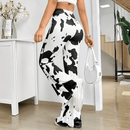 Maren | Women's Cow Print Flared Trousers