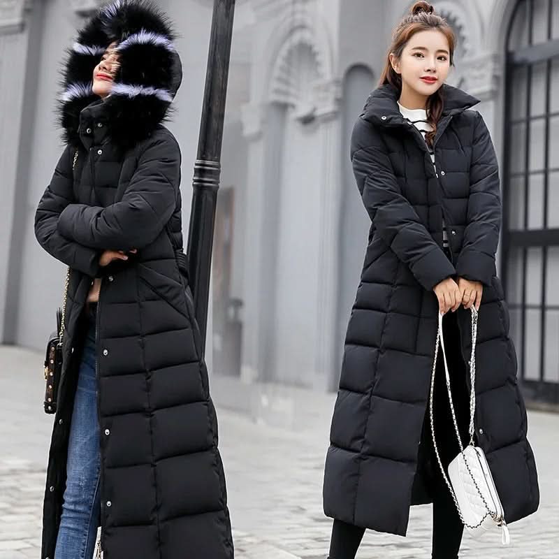 Noa | Women's Winter Belted Fur-Hood Maxi Puffer Coat