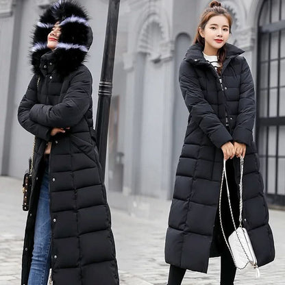 Noa | Women's Winter Belted Fur-Hood Maxi Puffer Coat