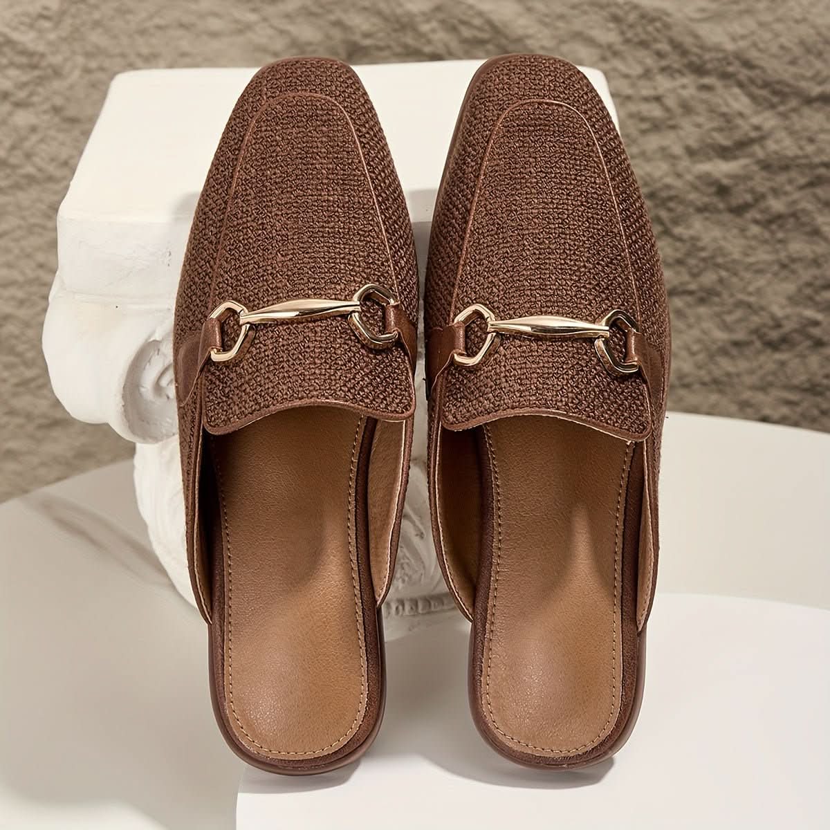 Indie | Women's Square Toe Buckle Mule Flats