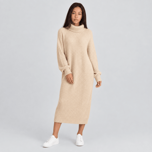 Quinn | Damen-Midikleid mit grobem Rippstrick und Rollkragen