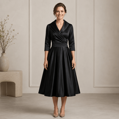 Sloane | Women's Long Sleeve Wrap Neck Pleated Midi Dress