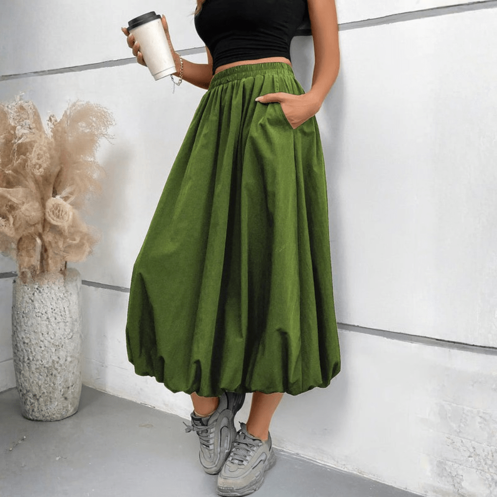 Faye | Women's High Waist Pleated Midi Skirt