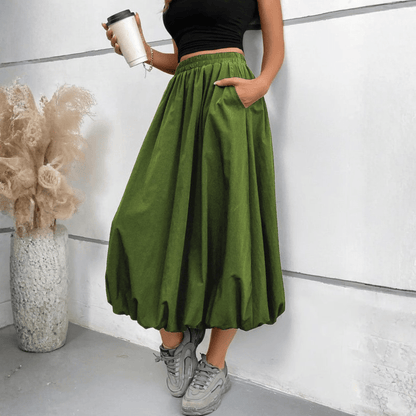 Faye | Women's High Waist Pleated Midi Skirt