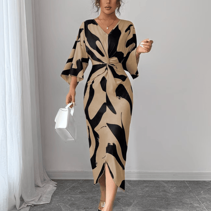 Faye | Women's Abstract Print Twist Waist Midi Dress