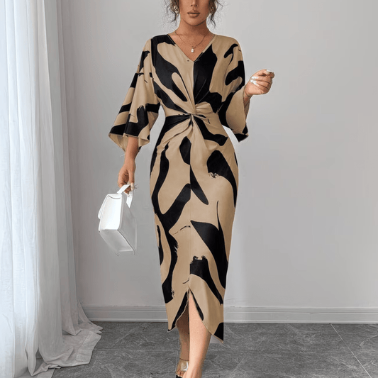Faye | Women's Abstract Print Twist Waist Midi Dress