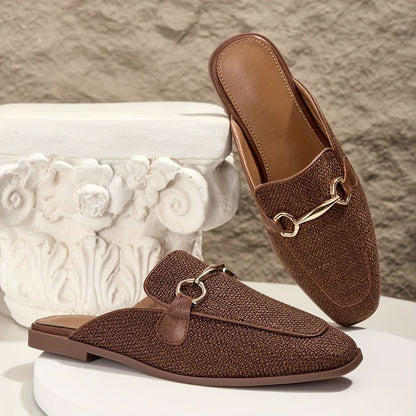 Indie | Women's Square Toe Buckle Mule Flats