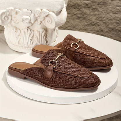 Indie | Women's Square Toe Buckle Mule Flats