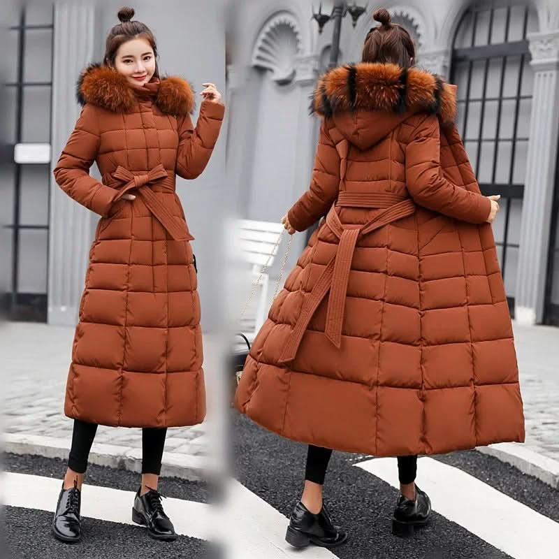 Noa | Women's Winter Belted Fur-Hood Maxi Puffer Coat