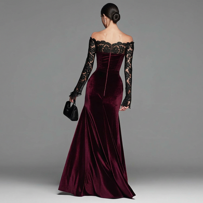 Faye | Women's Winter Velvet Lace Sleeve Maxi Dress