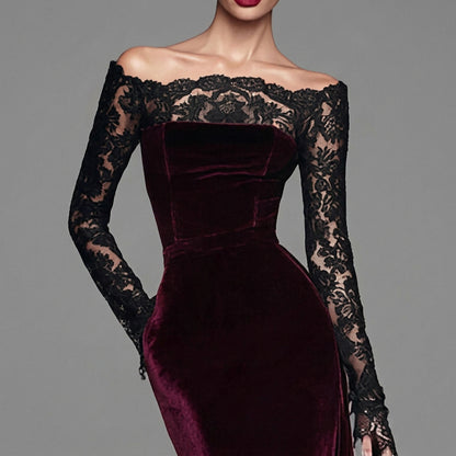 Faye | Women's Winter Velvet Lace Sleeve Maxi Dress